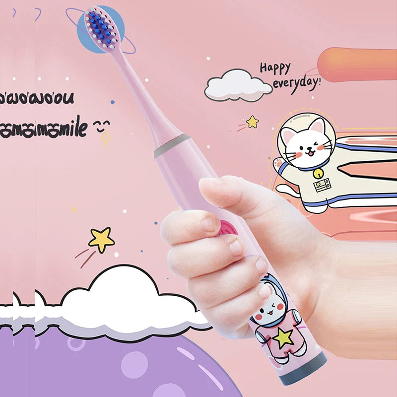 Children'S Electric Toothbrush Color Cartoon Space Series Children'S Soft Hair Cleaning Brush (Battery Not Included)