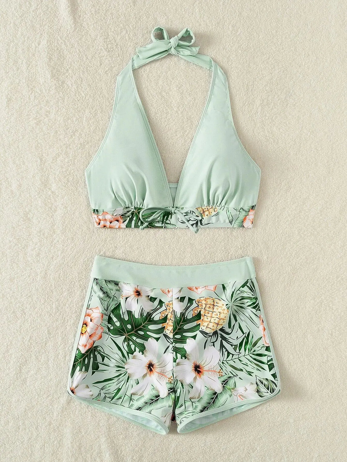 2026 Halter Bikini Set Short Swimsuit Women High Waist Swimwear Female Printed Bathers Swimming Bathing Swim Suit Beachwear