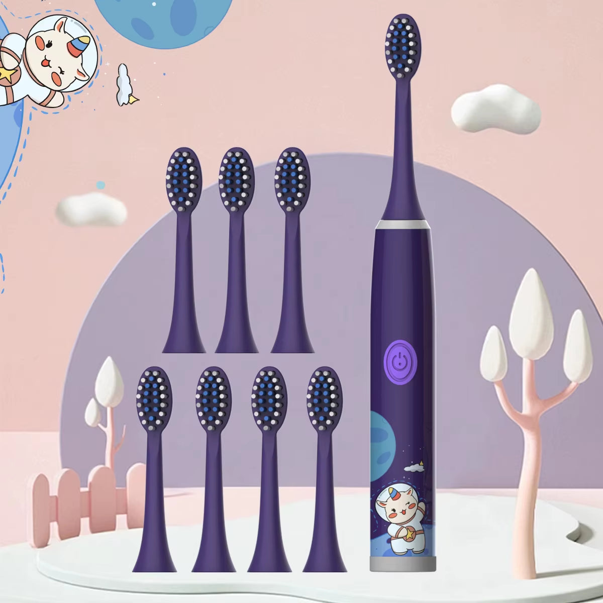 Children'S Electric Toothbrush Color Cartoon Space Series Children'S Soft Hair Cleaning Brush (Battery Not Included)