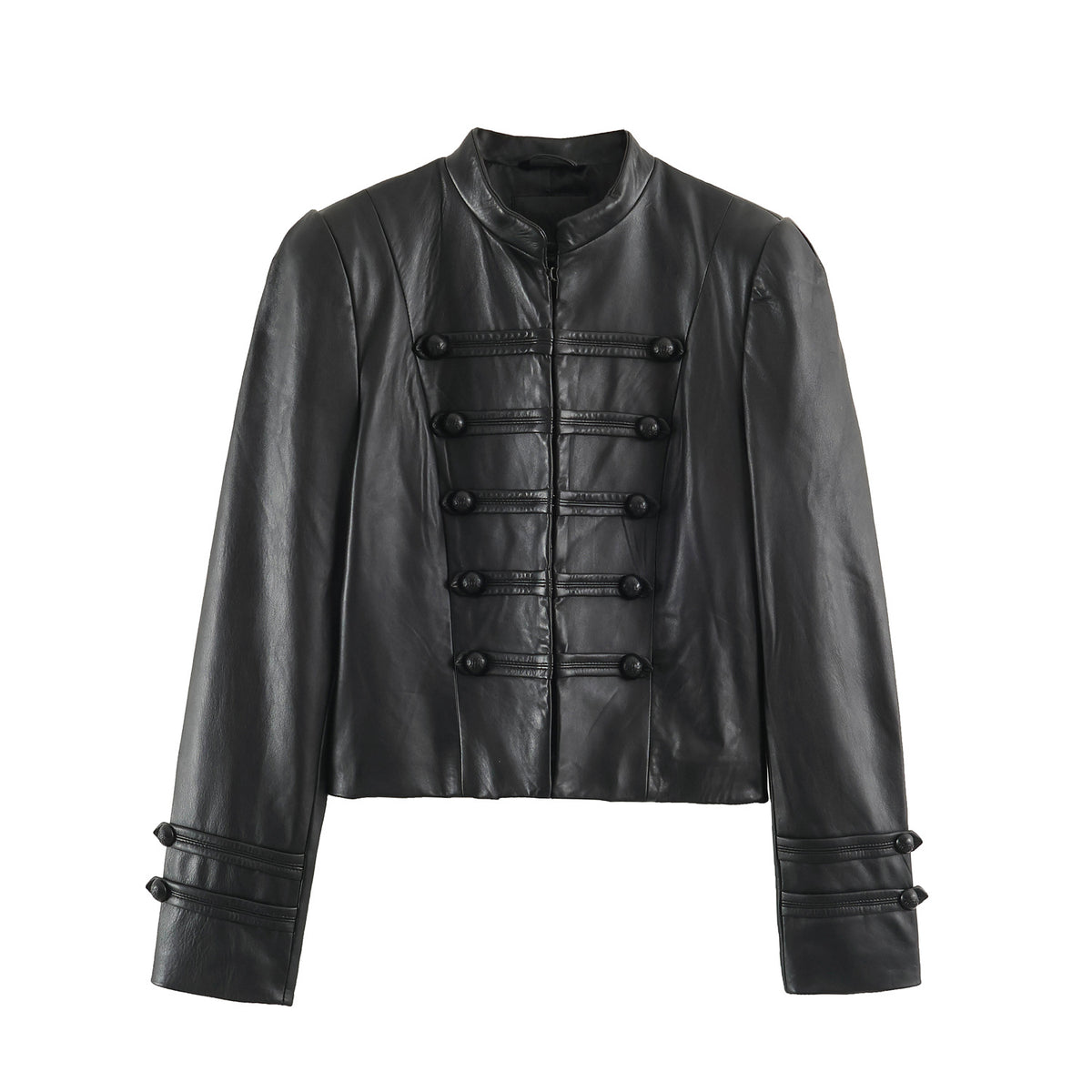 Leather effect stand up collar jacket for women