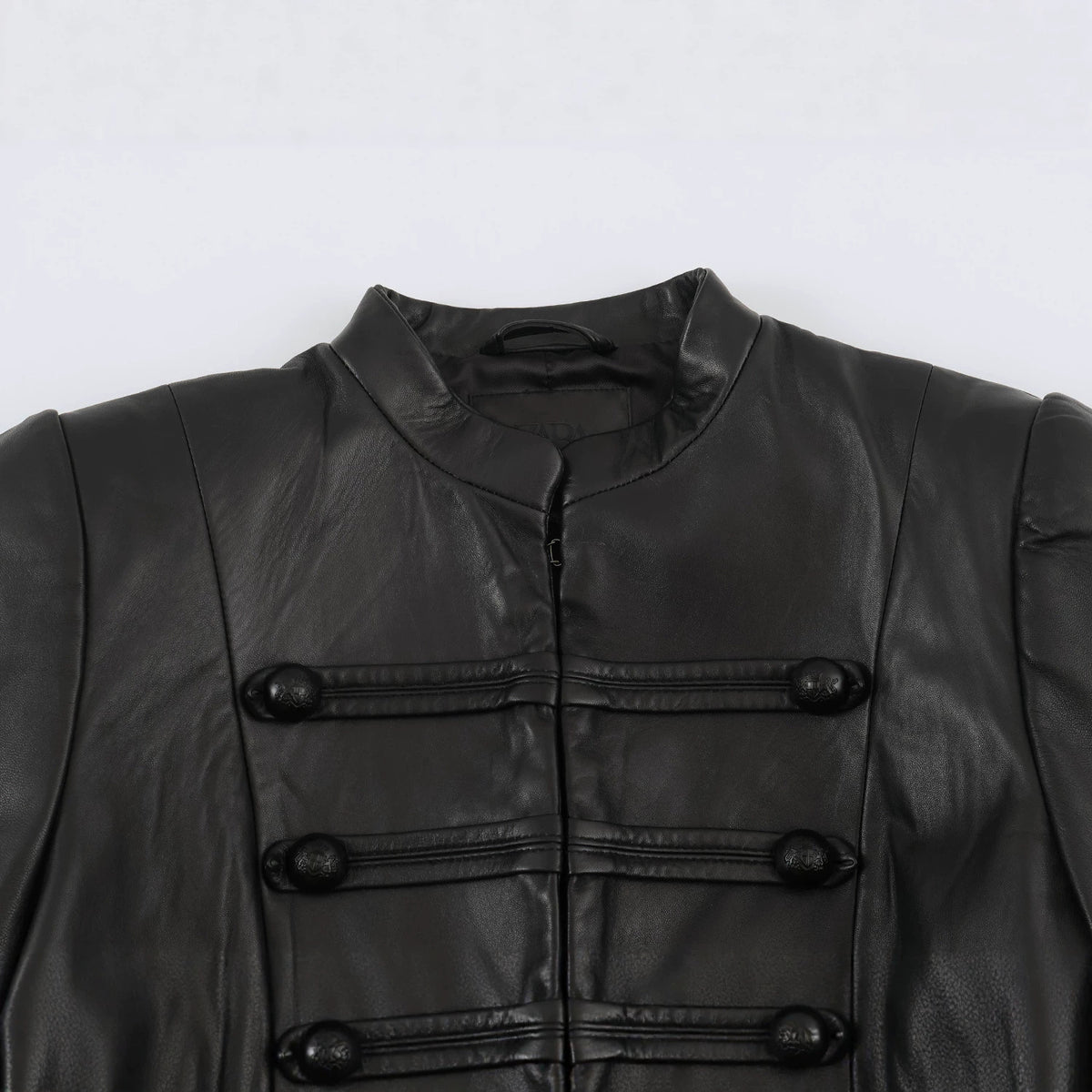 Leather effect stand up collar jacket for women