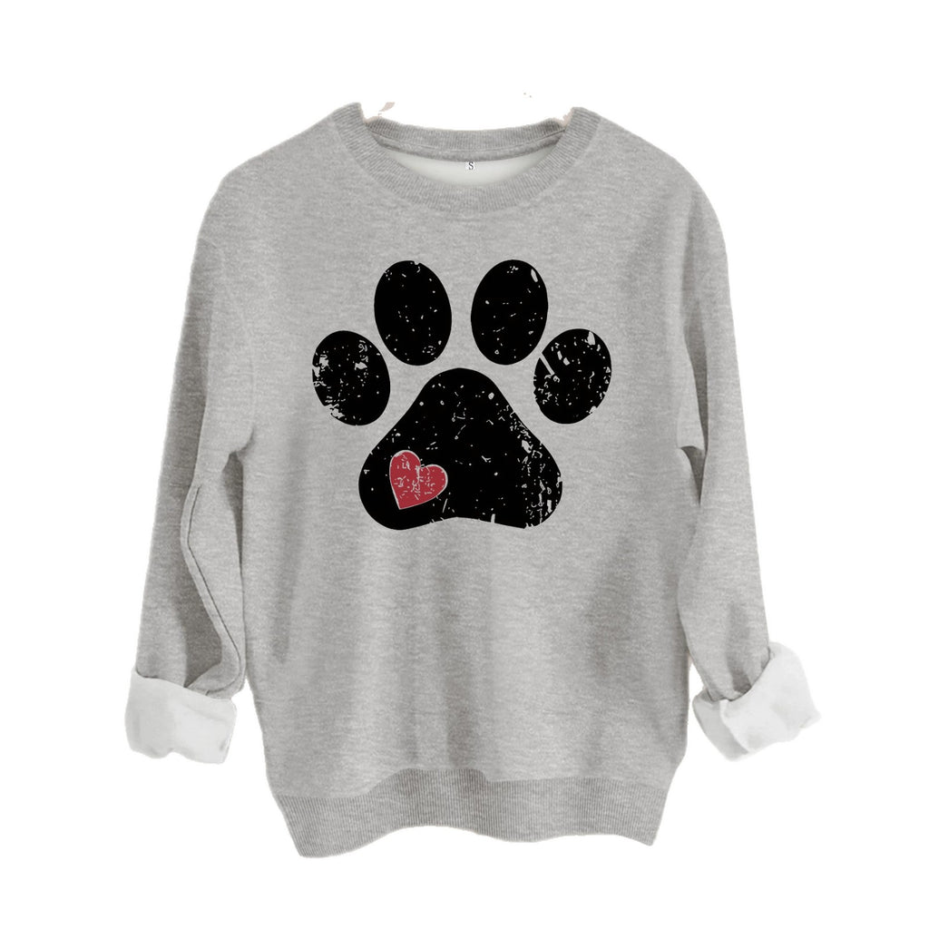 Cute paw print loose fleece sweatshirt