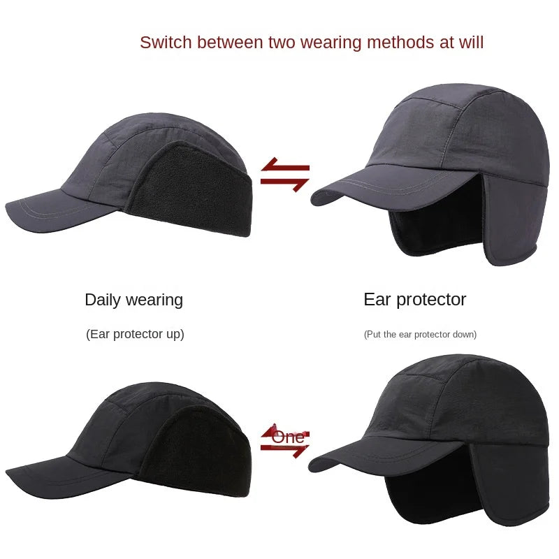 Duck Cap Hat Autumn Winter Polar Fleece Cap Warm Ear Protection Thick Functional Workwear Baseball Cap Muffs Men Women