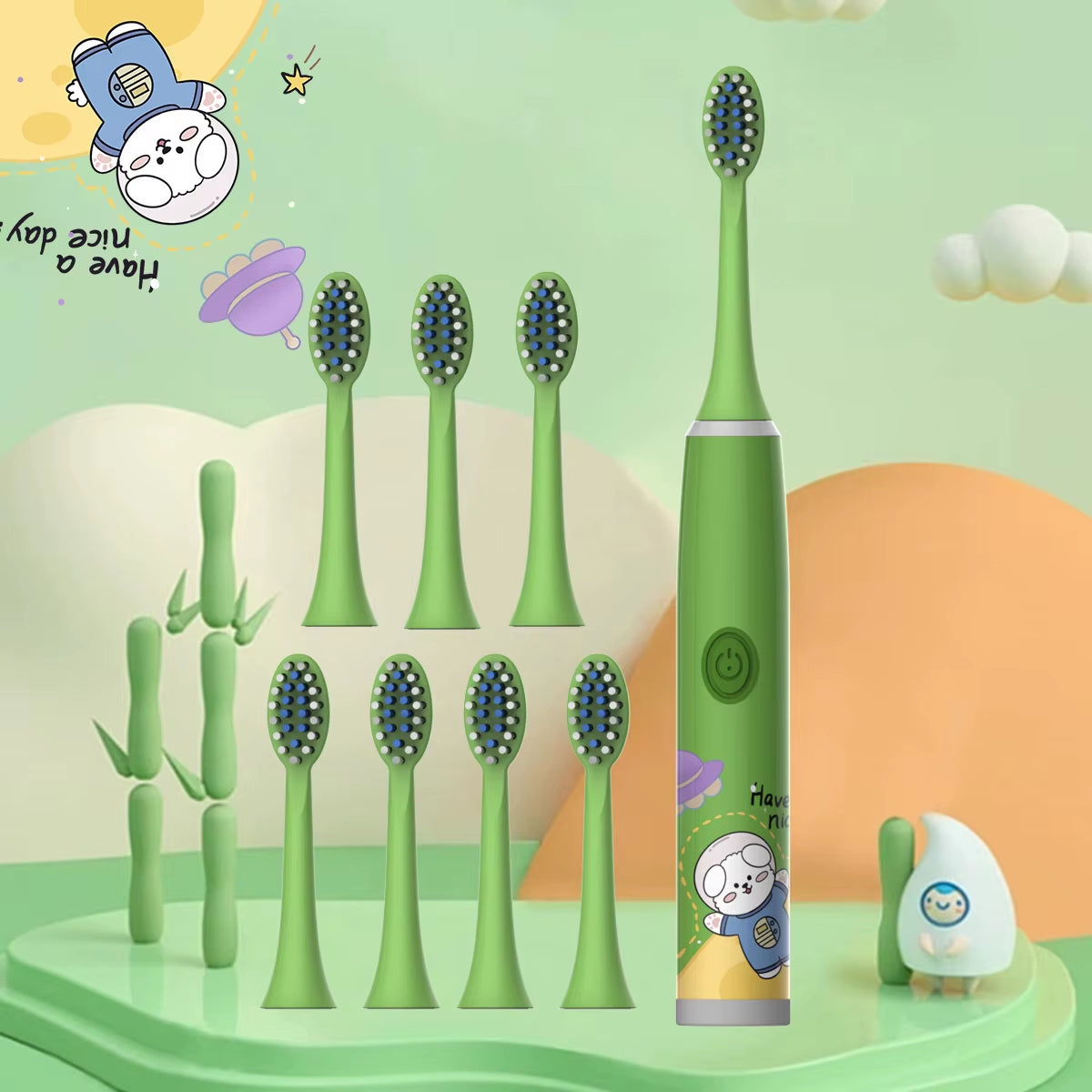 Children'S Electric Toothbrush Color Cartoon Space Series Children'S Soft Hair Cleaning Brush (Battery Not Included)