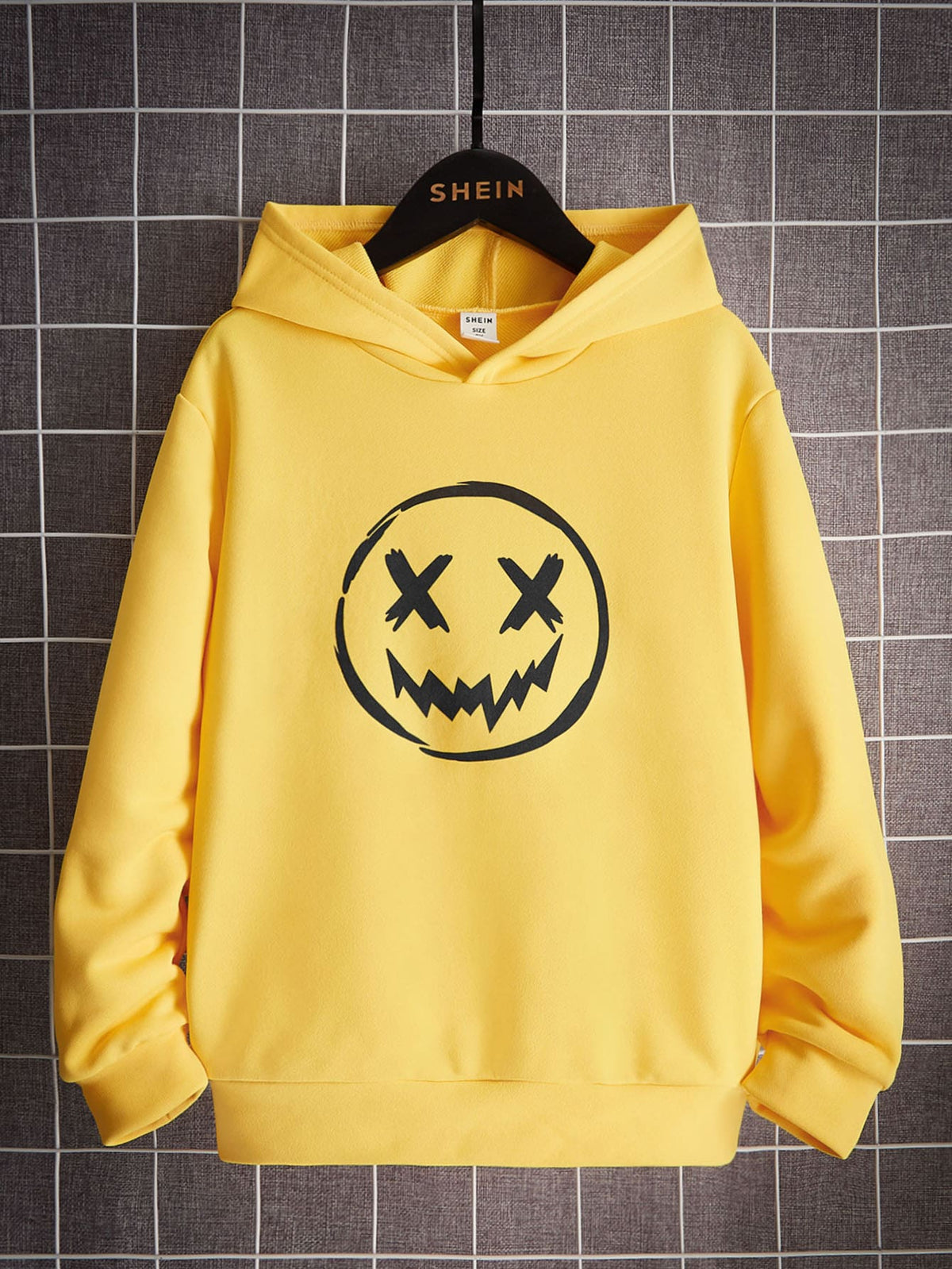 SHEIN 1Pc Kids/Tween Boys' Yellow Casual Hooded Sweatshirt with Graffiti Print,Color Block,Suitable for Commuting,School,Wear,Sports,Autumn/Winter