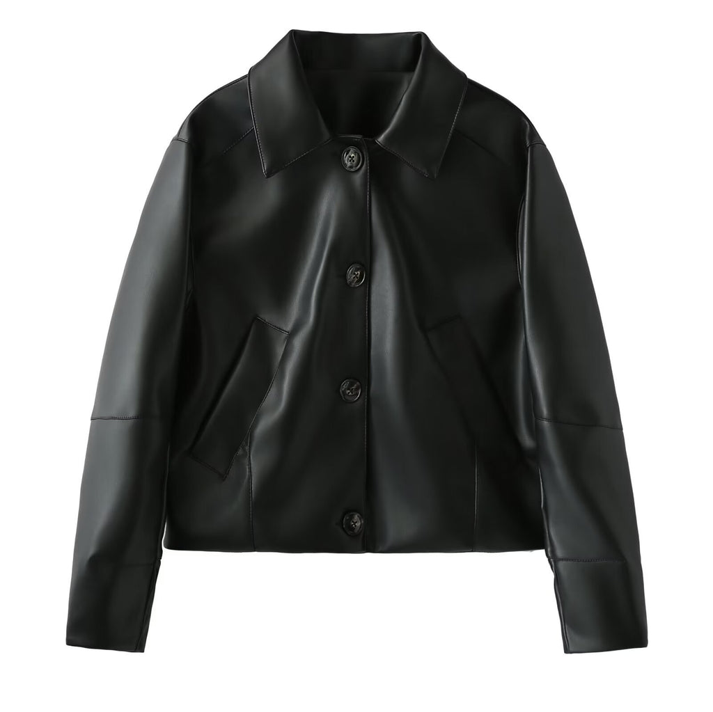 Collar long sleeved single breasted jacket