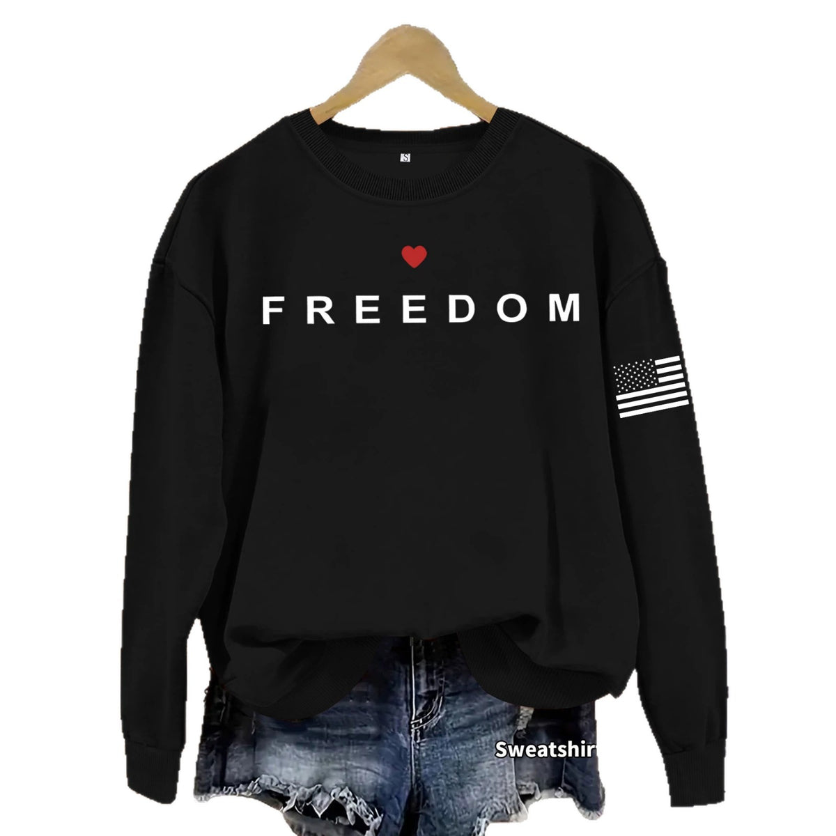 Letter printed round neck fleece hoodie