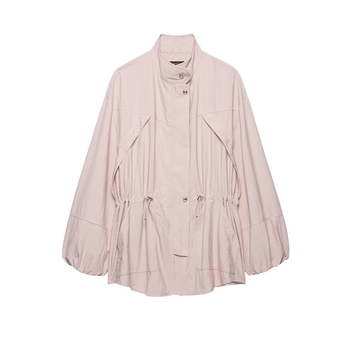 Loose drawstring waistband pleated jacket