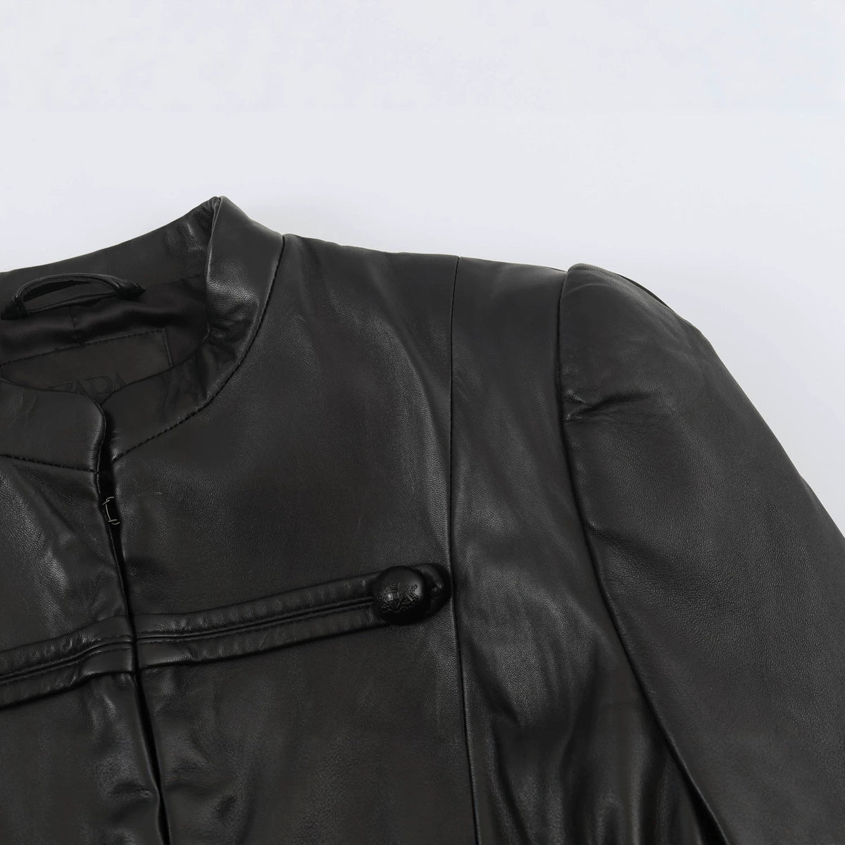 Leather effect stand up collar jacket for women