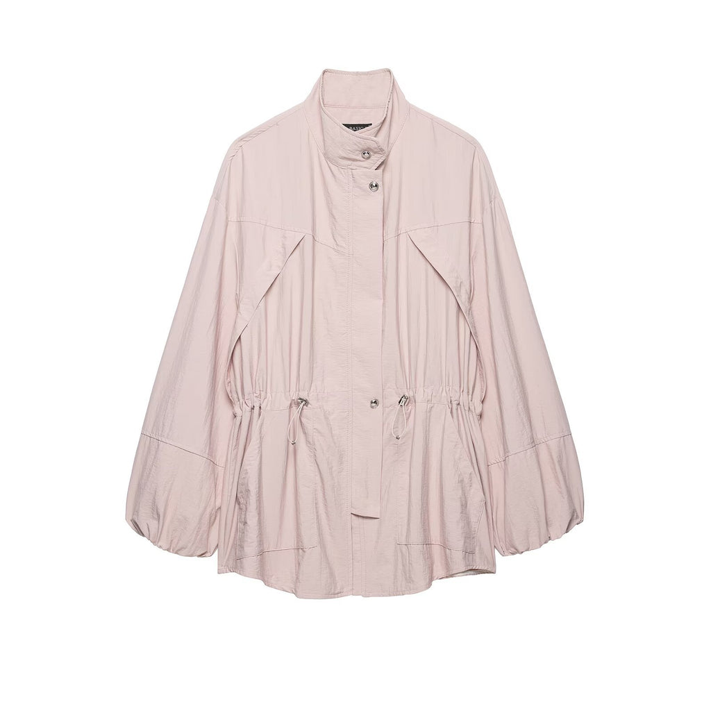 Loose drawstring waistband pleated jacket