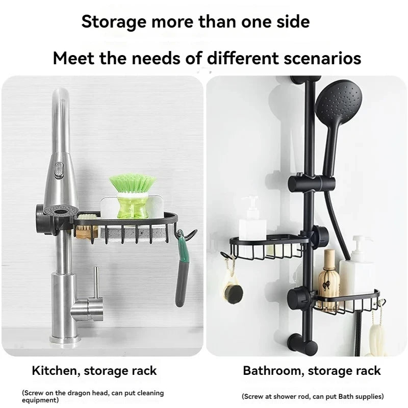 Shower Rack Bathroom Punch-Free Space Aluminum Shower Room Shower Rod Storage Rack Kitchen Faucet Drain Rack