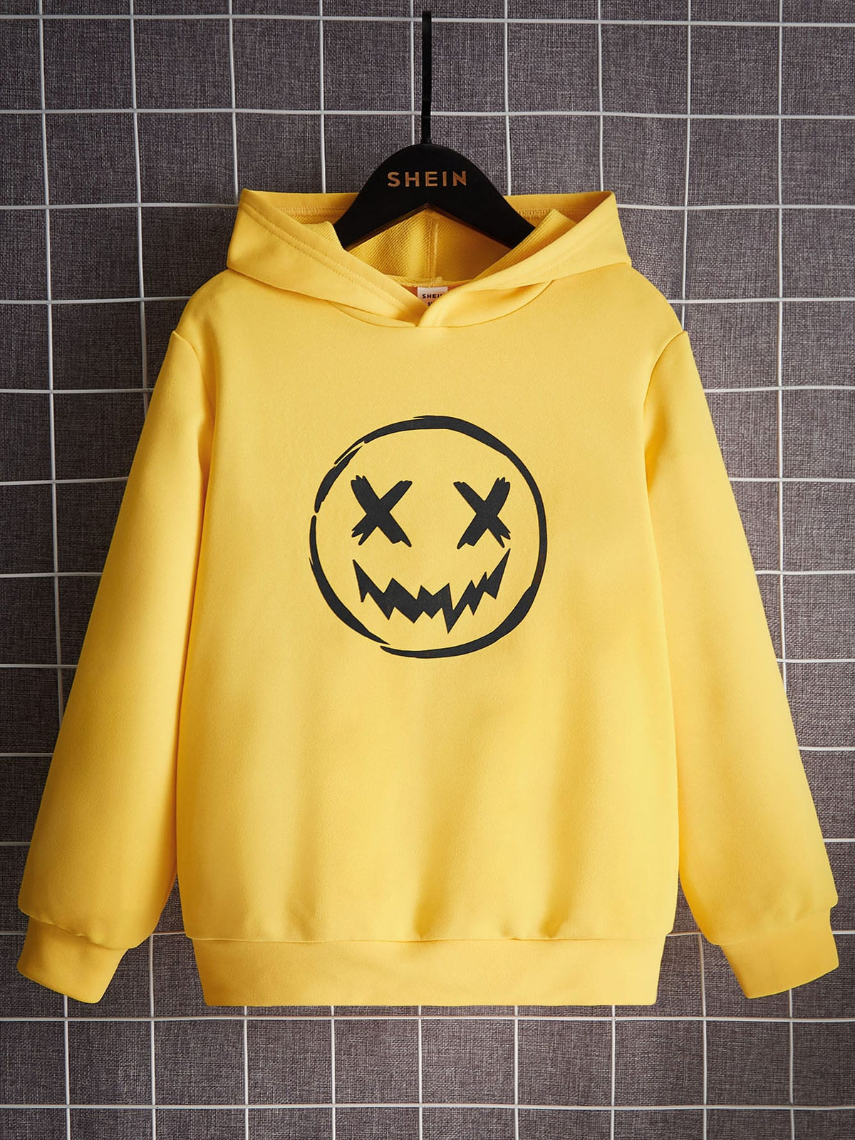 SHEIN 1Pc Kids/Tween Boys' Yellow Casual Hooded Sweatshirt with Graffiti Print,Color Block,Suitable for Commuting,School,Wear,Sports,Autumn/Winter