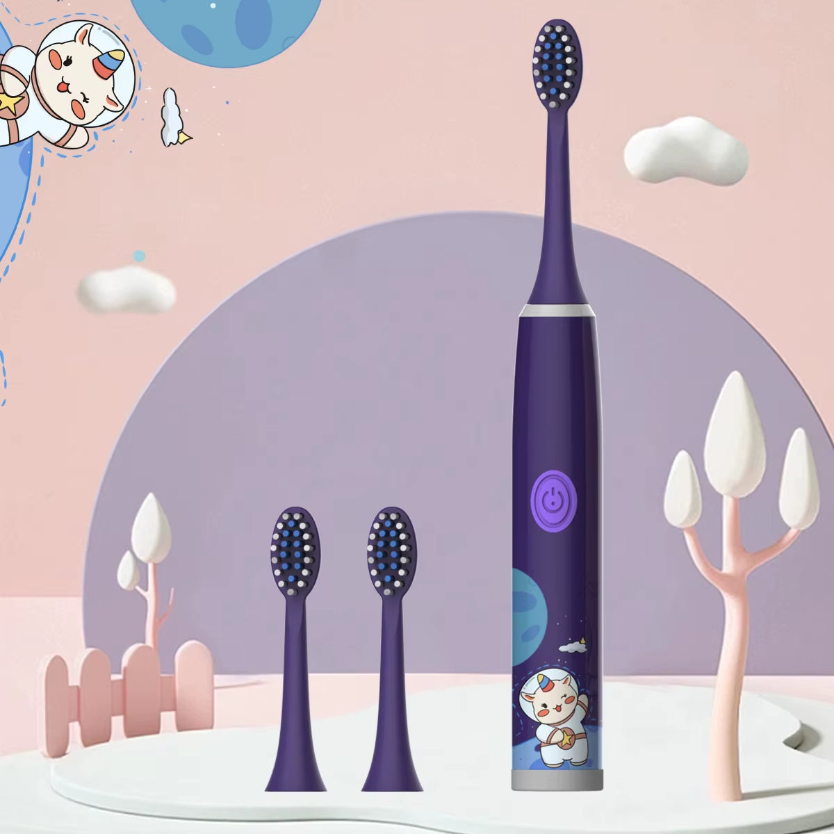 Children'S Electric Toothbrush Color Cartoon Space Series Children'S Soft Hair Cleaning Brush (Battery Not Included)